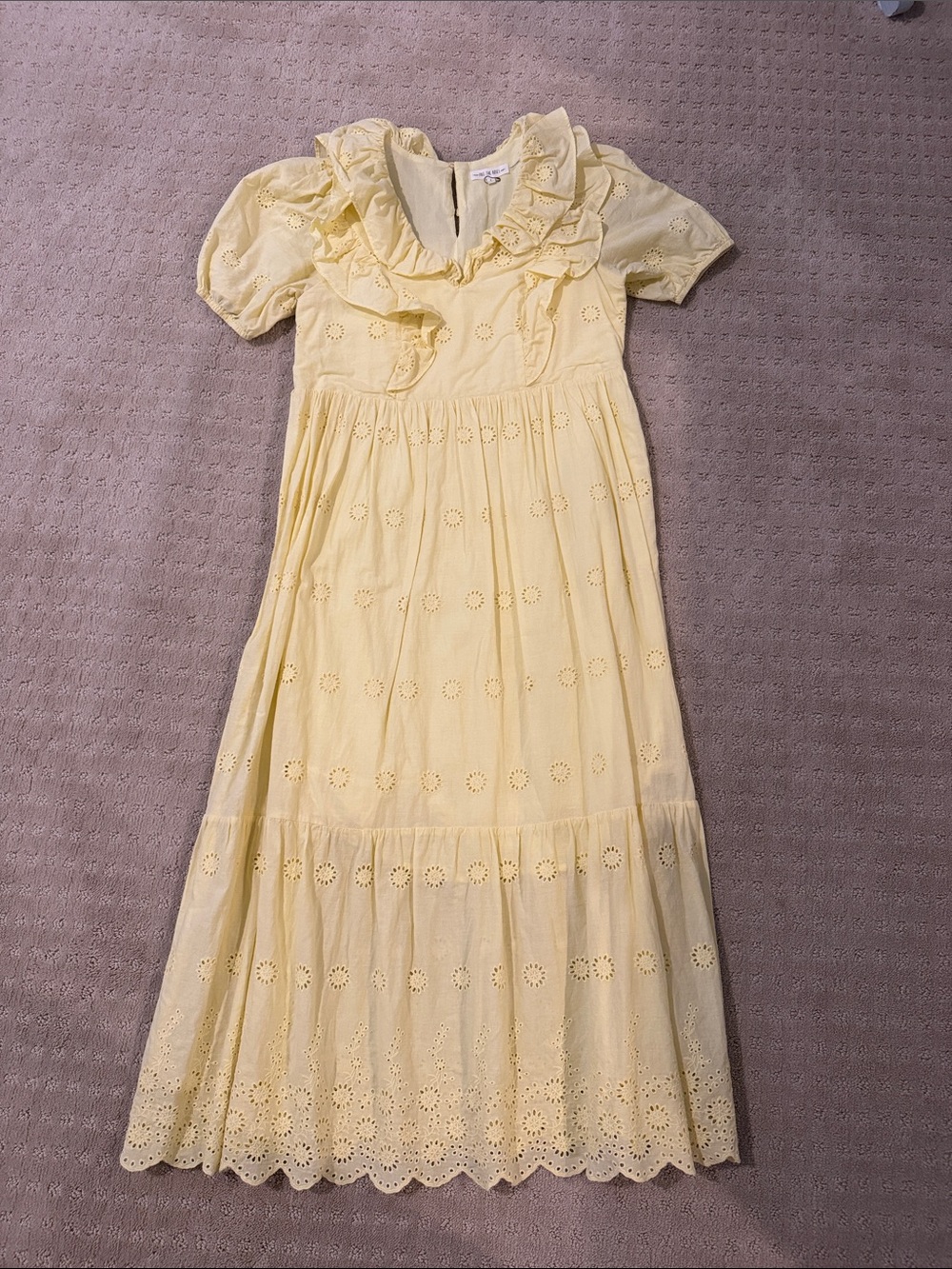Free the Roses Pale Yellow Eyelet Ruffle Maxi Dress